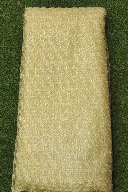 Yellow Net Fabric With Net Wok